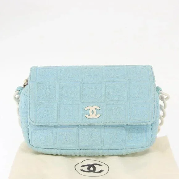 CHANEL Plastic Chain Shoulder Bag Pile Light Blue Silver CC Auth 158681V - Picture 10 of 16